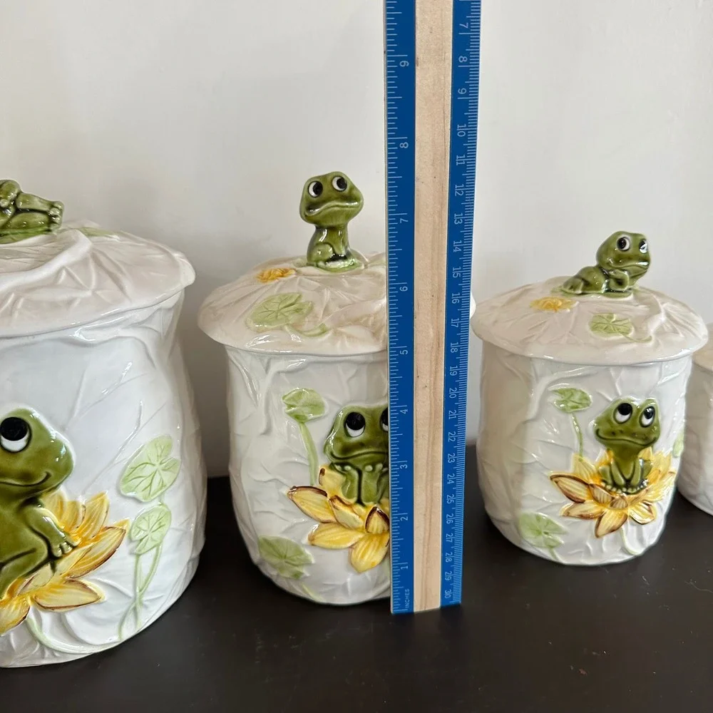 VTG Sears Roebuck Neil the Frog Ceramic Canister Set 8pc Creamer Salt Pepper MCM